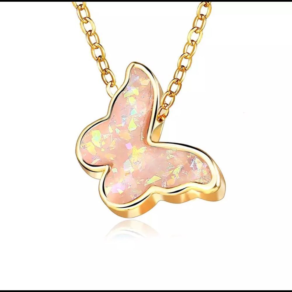 Sparkle Gold Trim Butterfly Necklace